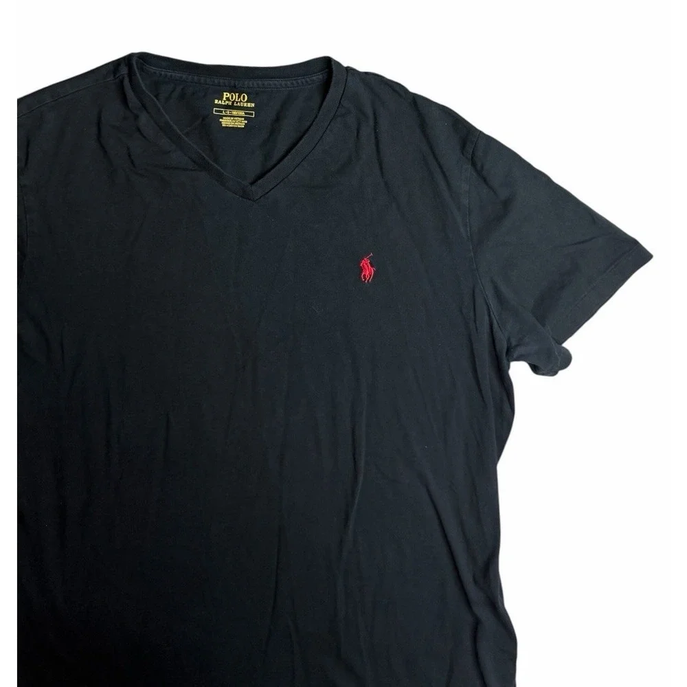 Polo Ralph Lauren V Neck Tee Black Red Pony Logo Mens Large